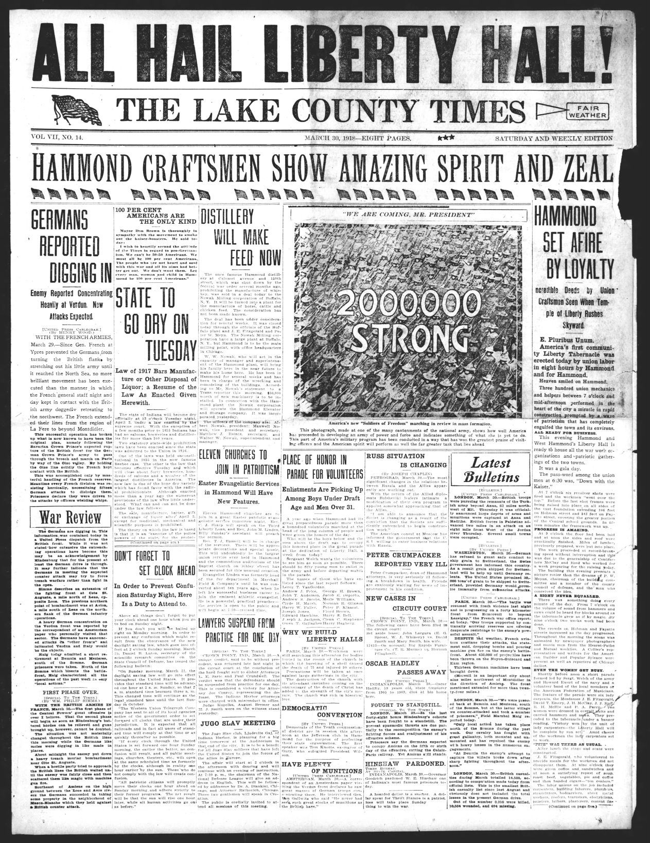March 30, 1918: Hammond Craftsmen Show Amazing Spirit And Zeal